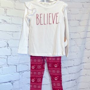 Rae Dunn Red White Believe Christmas Shirt Pant Girl’s Outfit Size 5/6